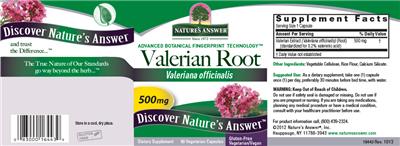 Photo of the Nature's Answer Valerian Root 500 mg label