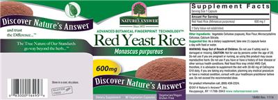 Photo of the Nature's Answer Red Yeast Rice 600 mg label