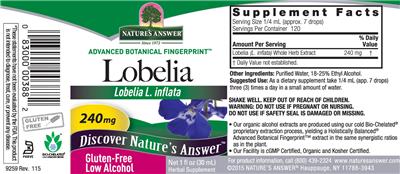 Photo of the Nature's Answer Lobelia 240 mg label