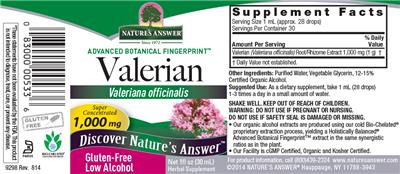 Photo of the Nature's Answer Valerian 1,000 mg label
