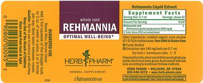Photo of the Herb Pharm Rehmannia label