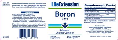 Photo of the Life Extension Boron 3 mg label