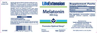 Photo of the Life Extension Melatonin 300 mcg label