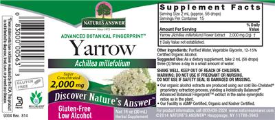 Photo of the Nature's Answer Yarrow 2,000 mg label