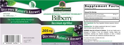 Photo of the Nature's Answer Bilberry 205 mg label