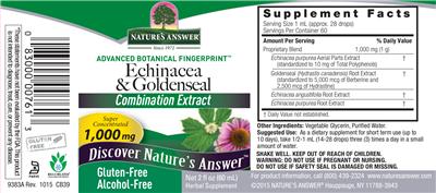 Photo of the Nature's Answer Echinacea & Goldenseal Alcohol-Free label