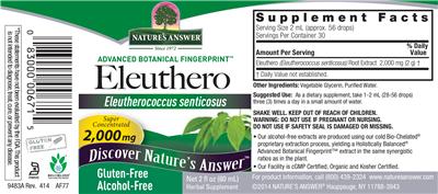 Photo of the Nature's Answer Eleuthero 2,000 mg Alcohol-Free label