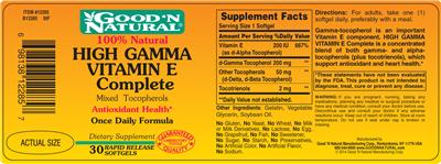 Photo of the Good 'N Natural High Gamma Vitamin E Complete label