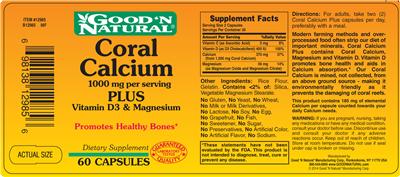 Photo of the Good 'N Natural Coral Calcium Plus Vitamin D3 & Magnesium label