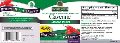 Photo of the Nature's Answer Cayenne 40,000 HU label