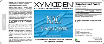 Photo of the XYMOGEN NAC N-Acetyl Cysteine label