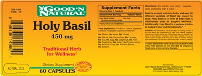 Photo of the Good 'N Natural Holy Basil 450 mg label