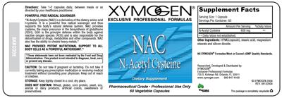 Photo of the XYMOGEN NAC N-Acetyl Cysteine label