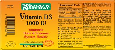 Photo of the Good 'N Natural Vitamin D3 1000 IU label
