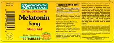 Photo of the Good 'N Natural Extra Strength Melatonin 5 mg label