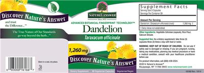 Photo of the Nature's Answer Dandelion 1,260 mg label