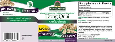 Photo of the Nature's Answer Dong Quai 1,000 mg label