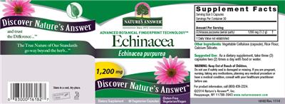 Photo of the Nature's Answer Echinacea 1,200 mg label