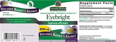 Photo of the Nature's Answer Eyebright 800 mg label