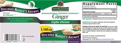 Photo of the Nature's Answer Ginger 1,100 mg label