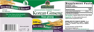 Photo of the Nature's Answer Korean Ginseng 500 mg label