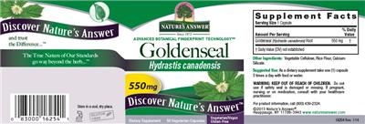 Photo of the Nature's Answer Goldenseal 550 mg label