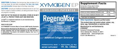 Photo of the XYMOGEN EP RegeneMax Liquid label