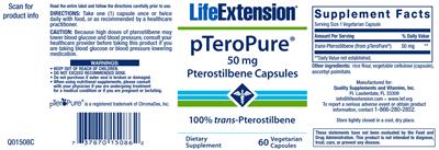 Photo of the Life Extension pTeroPure 50 mg label