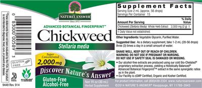 Photo of the Nature's Answer Chickweed 2,000 mg Alcohol-Free label