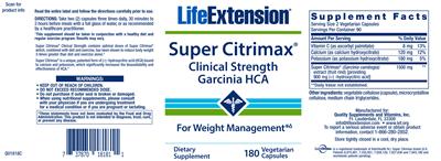 Photo of the Life Extension Super Citrimax Clinical Strength label