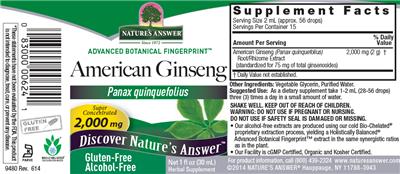 Photo of the Nature's Answer American Ginseng 2,000 mg Alcohol-Free label