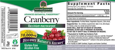 Photo of the Nature's Answer Cranberry Alcohol-Free label