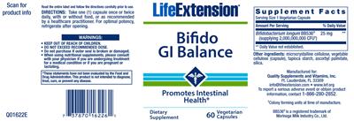 Photo of the Life Extension Bifido GI Balance label