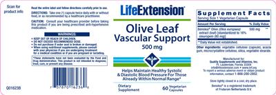 Photo of the Life Extension Olive Leaf Vascular Support 500 mg label