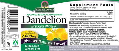 Photo of the Nature's Answer Dandelion 2,000 mg Alcohol-Free label