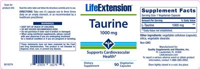 Photo of the Life Extension Taurine 1000 mg label