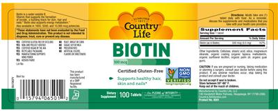 Photo of the Country Life Biotin 500 mcg label