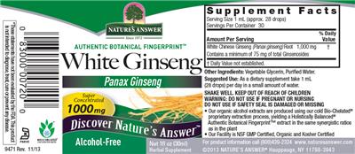 Photo of the Nature's Answer White Ginseng 1000 mg label