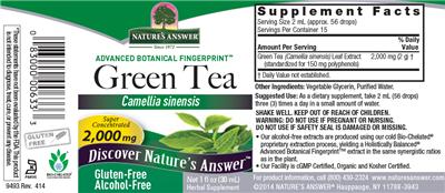 Photo of the Nature's Answer Green Tea 2,000 mg Alcohol-Free label