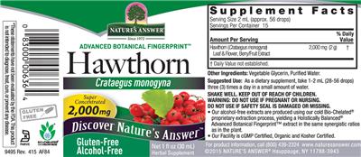 Photo of the Nature's Answer Hawthorn 2,000 mg Alcohol-Free label