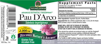 Photo of the Nature's Answer Pau d'Arco 2,000 mg Alcohol-Free label
