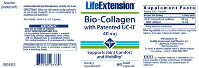 Photo of the Life Extension Bio-Collagen with Patented UC-II 40 mg label