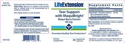 Photo of the Life Extension Tear Support with MaquiBright 60 mg label