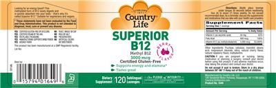 Photo of the Country Life Superior B12 Berry Flavor label
