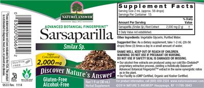Photo of the Nature's Answer Sarsaparilla 2,000 mg Alcohol-Free label