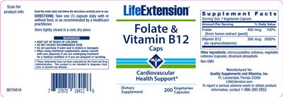 Photo of the Life Extension Folate & Vitamin B12 Caps label