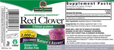 Photo of the Nature's Answer Red Clover 2,000 mg Alcohol-Free label