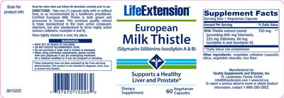 Photo of the Life Extension European Milk Thistle label