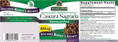 Photo of the Nature's Answer Cascara Sagrada 850 mg label