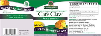 Photo of the Nature's Answer Cat's Claw 1,350 mg label